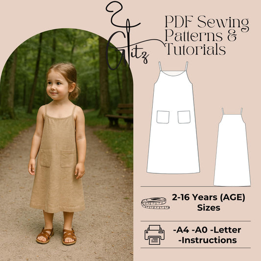 Girl Summer Dress Sewing Pattern Strap Neck Linen Dress Pattern Easy Sewing Pattern