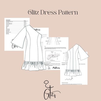 One Shoulder Mini Evening Dress Sewing Pattern Ruffled Hem Cocktail Dress Mini Prom Dress Pattern
