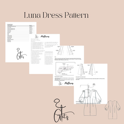 Luna Puff Sleeve Deep V Neck Mini Dress Sewing Pattern PDF Digital Pattern