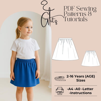 Girls Mini Skirt Sewing Pattern Kids Gathered Skirt Sewing Pattern