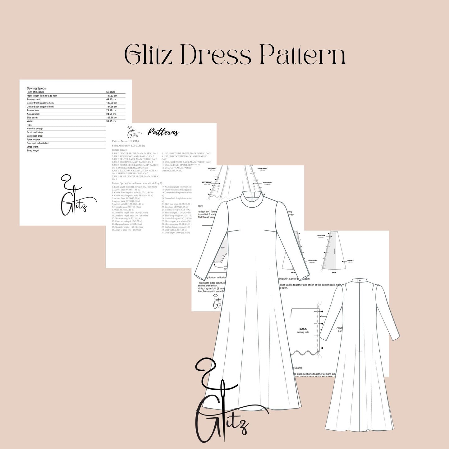 Padded Long Sleeve Maxi Evening Dress Sewing Pattern Modest Hijab Dress Abaya Muslim Dress Pattern