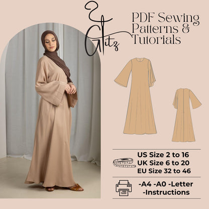 Modest Dress Sewing Pattern Maxi Evening Dress Muslim Hijab Abaya Pattern