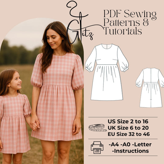 Mom and Daughter Dress Sewing Pattern Cottagecore Dress Mini Summer Gathered Dress Pattern