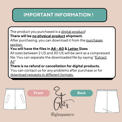 Summer Linen Wide Leg Mini Short Elastic Waist Easy Short Digital Sewing Pattern PDF US 2 - 30 Size Beginner Friendly