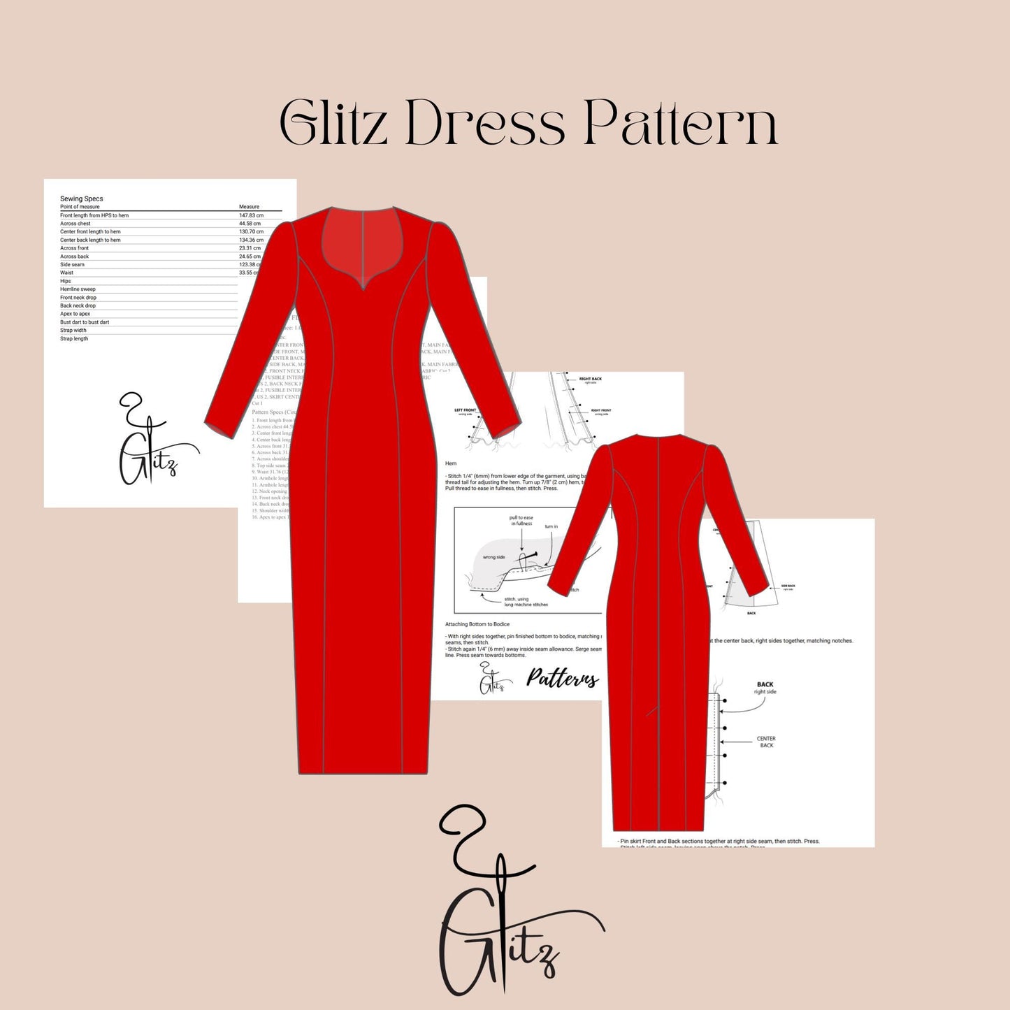 Long Sleeve Formal Pencil Dress Sewing Pattern Women Office Dress Pencil Cocktail Dress
