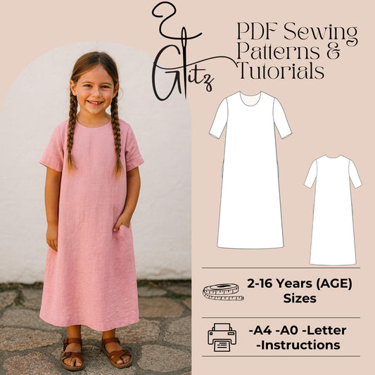 Girl Linen Dress Sewing Pattern Girl Summer Dress Ankle Length Cottagecore Dress Toddler Dress