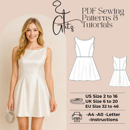Mini Dress Sewing Pattern Boat Neck Mini Evening Dress Pattern Mini Prom Dress