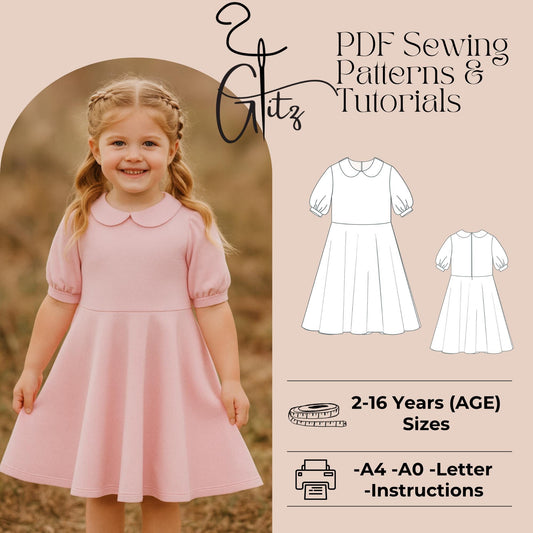 Peter Pan Collar Dress Sewing Pattern Girls Boho Cottagecore Dress Pattern