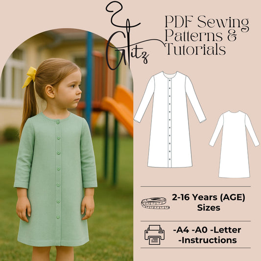 Girl Buttoned Dress Sewing Pattern Kids Dress Pattern Cottagecore Dress Baby Girl Dress