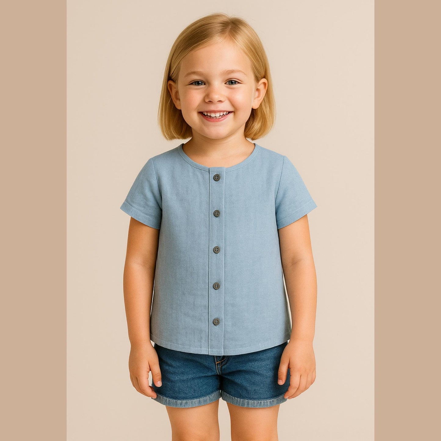 Kids Button Front Top Pattern | Toddler Girls Short Sleeve Blouse Sewing Pattern | Easy Beginner PDF Digital Download