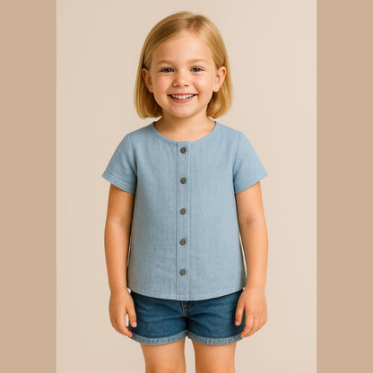 Kids Button Front Top Pattern | Toddler Girls Short Sleeve Blouse Sewing Pattern | Easy Beginner PDF Digital Download
