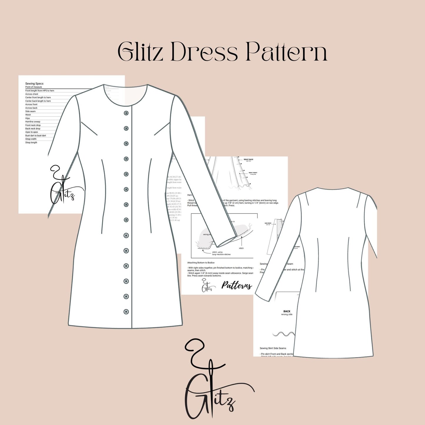 Denim Button Down Dress Sewing Pattern | Long Sleeve A-Line Dress PDF | Bust Darts | Easy Woven Dress Sewing Pattern