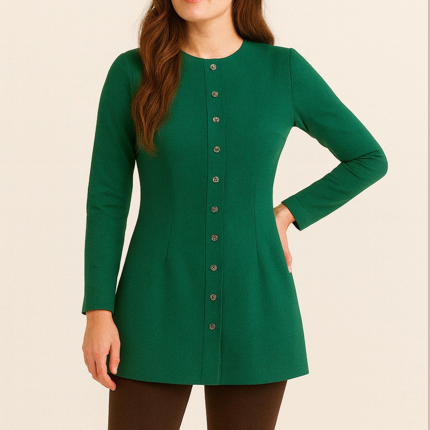 Button Front Tunic Sewing Pattern PDF | Long Sleeve Fitted Dress Top Pattern | Modern Womens Knit Tunic