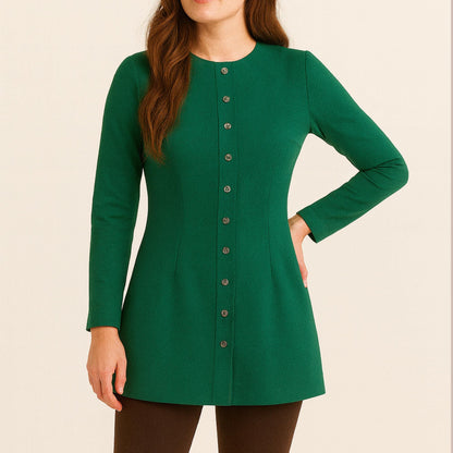 Button Front Tunic Sewing Pattern PDF | Long Sleeve Fitted Dress Top Pattern | Modern Womens Knit Tunic