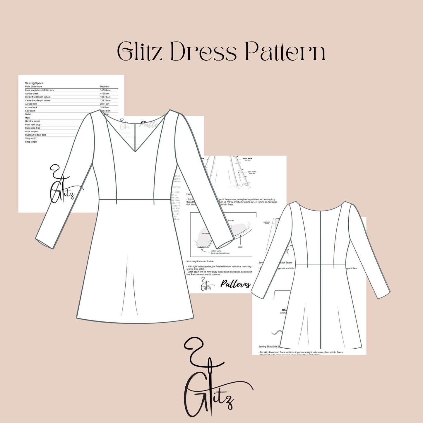Mini Evening Dress Sewing Pattern Long Sleeve Mini Cocktail Dress Pattern After Party Dress