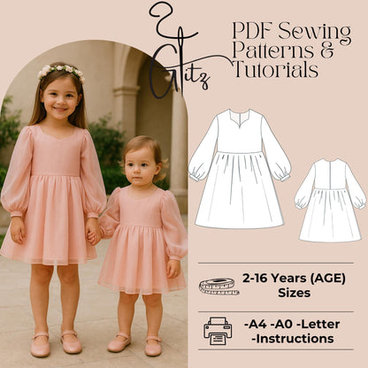 Birthday Girl Dress Sewing Pattern Flower Girl Dress Pattern Organza Tulle Prom Dress Pattern Kids Dress Pattern