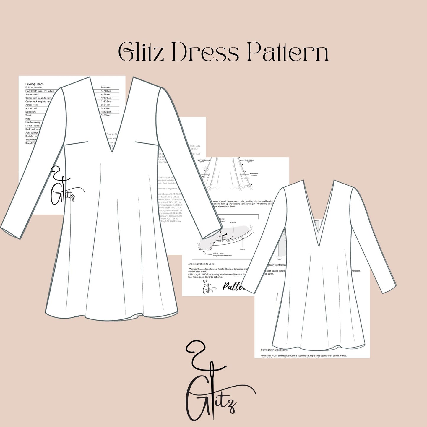Mini Dress Sewing Pattern V Neck Strechy Basic Dress Pattern