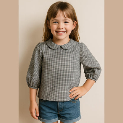 Girls Peter Pan Collar Neck Top Sewing Pattern Girl Puff Sleeve Blouse Pattern