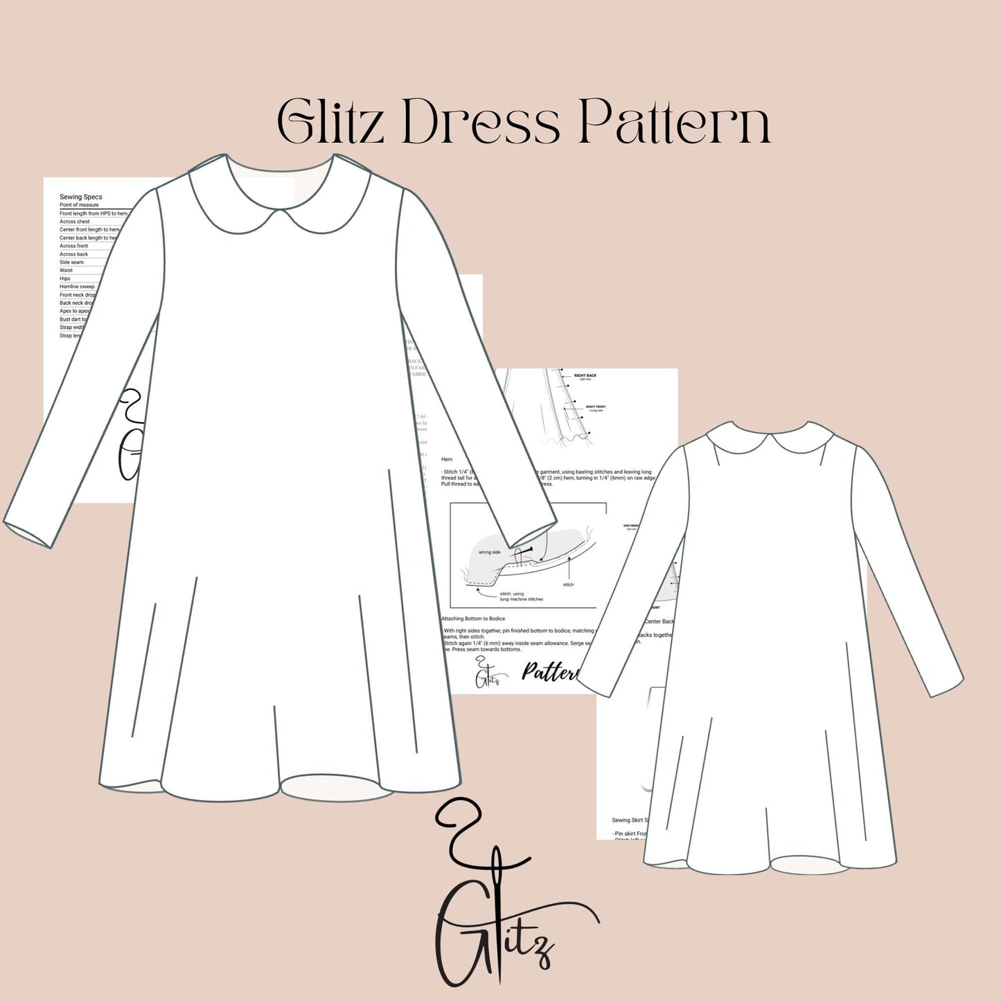 Peter Pan Collar Neck Midi Tent Dress Sewing Pattern Girls Dress Sewing Pattern Toddler Dress Easy Sewing Pattern