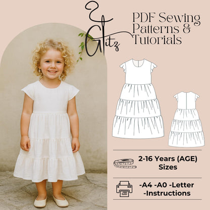 Girls Tiered Dress Sewing Pattern Kids Prom Dress Girls Bridesmaid Dress Sewing Pattern