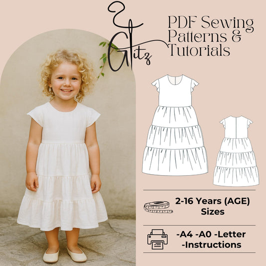 Girls Tiered Dress Sewing Pattern Kids Prom Dress Girls Bridesmaid Dress Sewing Pattern