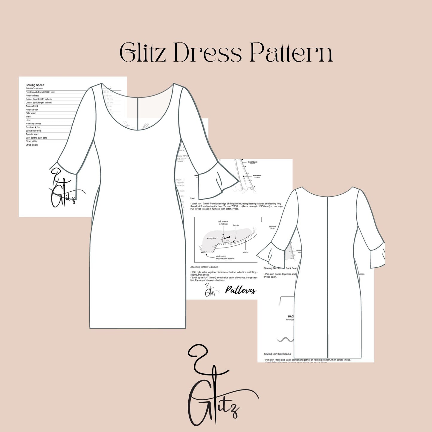 Mini Basic Dress Sewing Pattern Casual Dress Pattern Wide Collar Neck Flared Sleeve Dress Pattern Easy Sewing Pattern