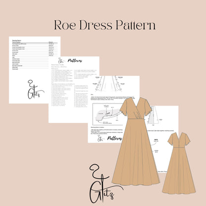 Flared Short Sleeve Draped Neck Long Prom Dress Digital Sewing Pattern Long Evening Cocktail Dress Bridesmaid Dress