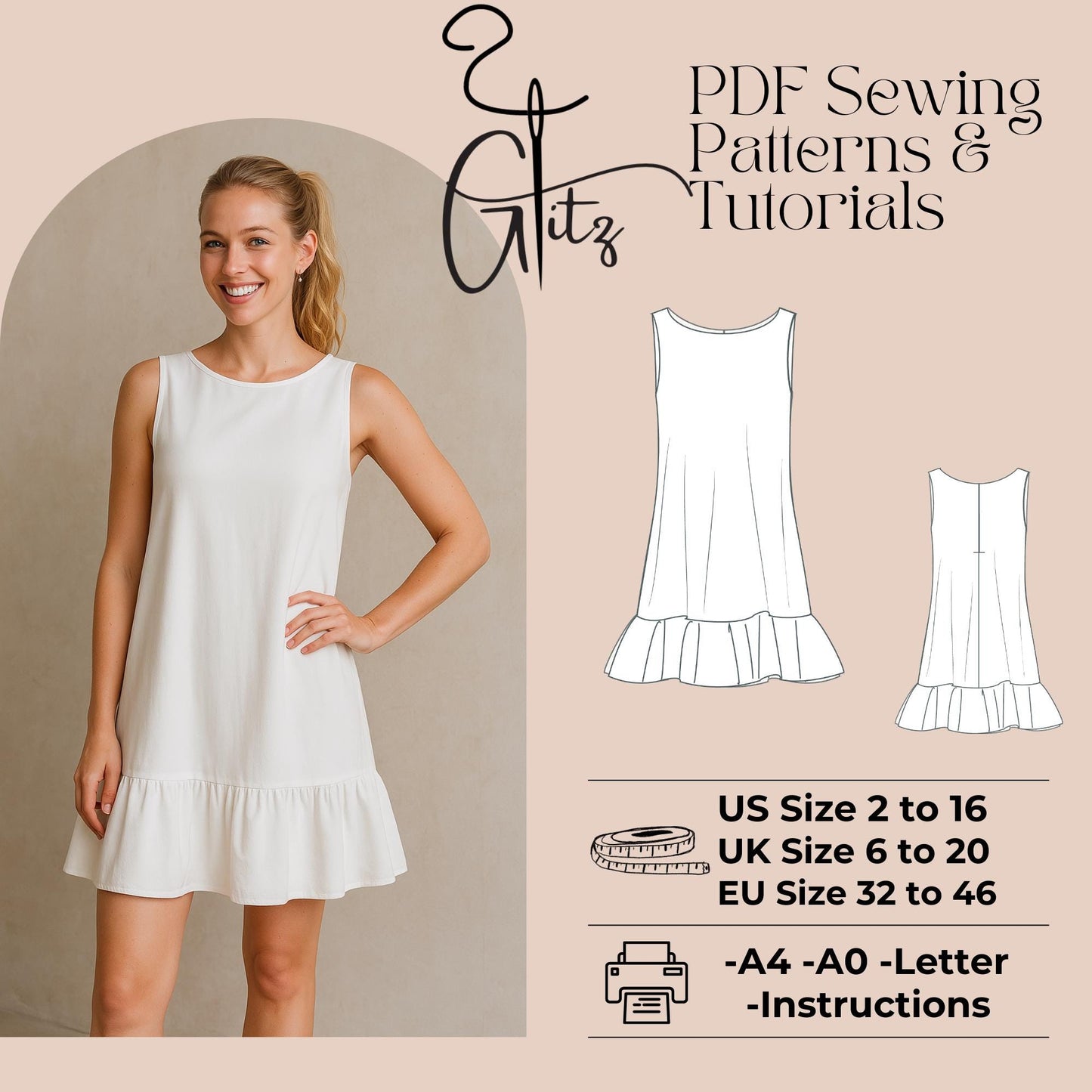 Mini Summer Dress Sewing Pattern Mini Cocktail Dress Pattern Flounce Dress