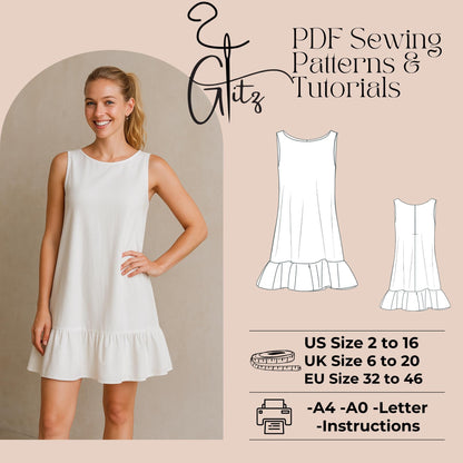 Mini Summer Dress Sewing Pattern Mini Cocktail Dress Pattern Flounce Dress